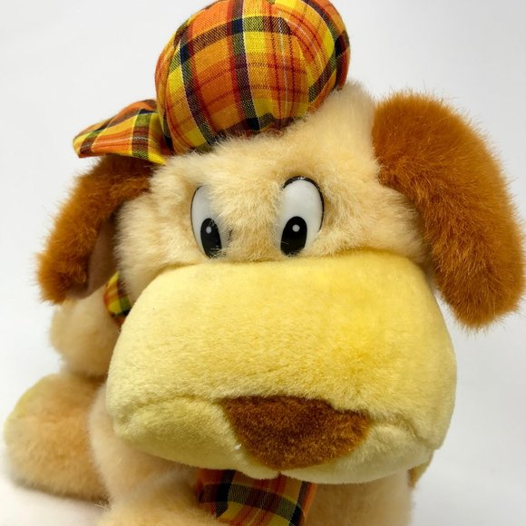 Golden Bear Toys Vintage Golden Bear Plush Dog 2 Plaid Vest Hat W